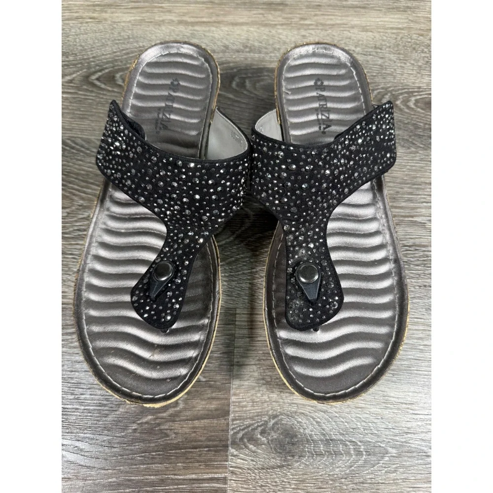 Patrizia by Spring Step Dionne Black‎ Rhinestone Wedge Sandals Womens 40 US 9